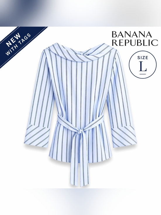 Banana Republic Tops - Banana Republic Blue Stripe Belted Tunic Top L NWT | Tailored Workwear Chic